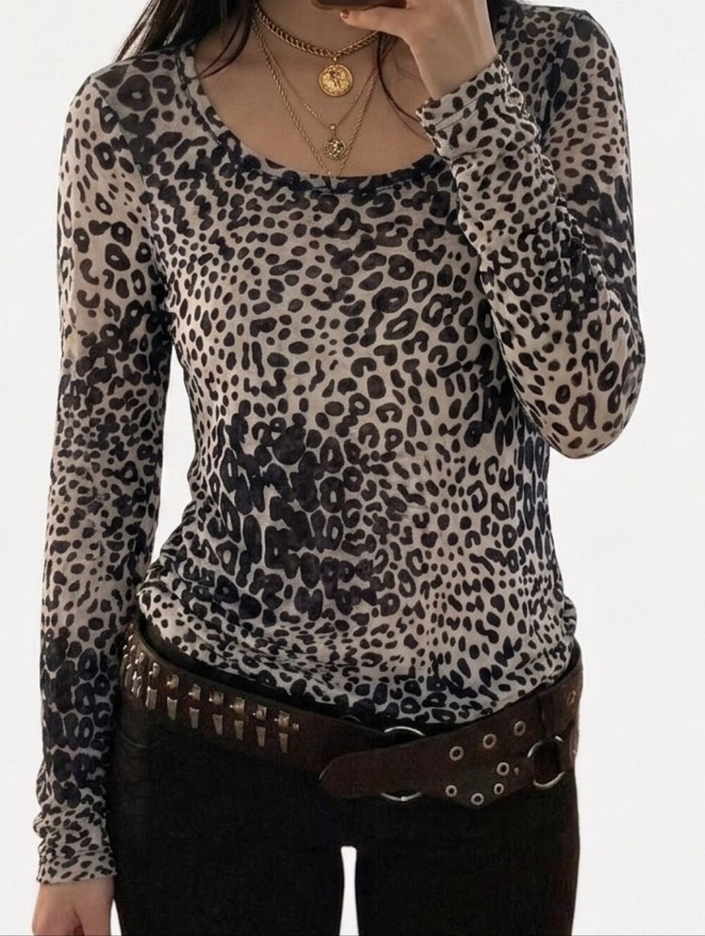 Y2k Leopard Grey And Black Burnout Long Sleeve By Express